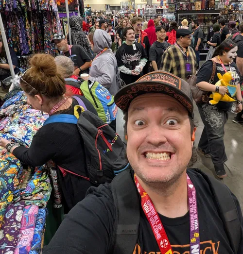 The vendor hall on day one with Anna
